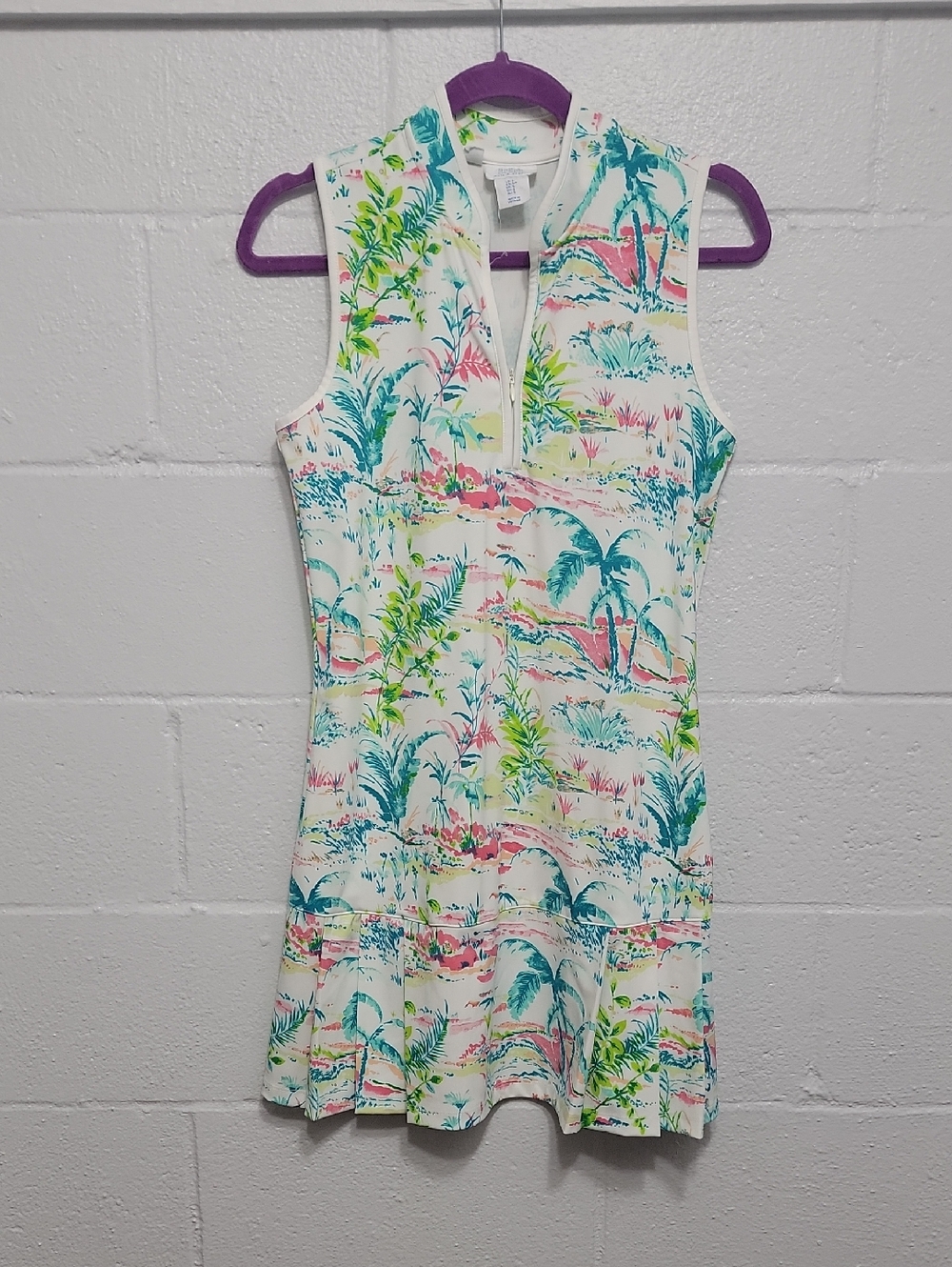 Sleeveless Tropical Print Zip-Front Golf & Tennis Dress
